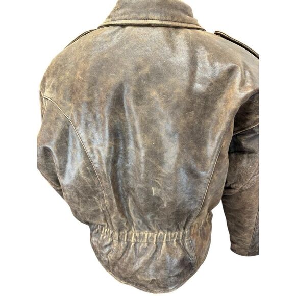 R13 Exaggerated Shoulder Brown Leather Moto Jacket Belted Distressed M - Picture 8 of 16